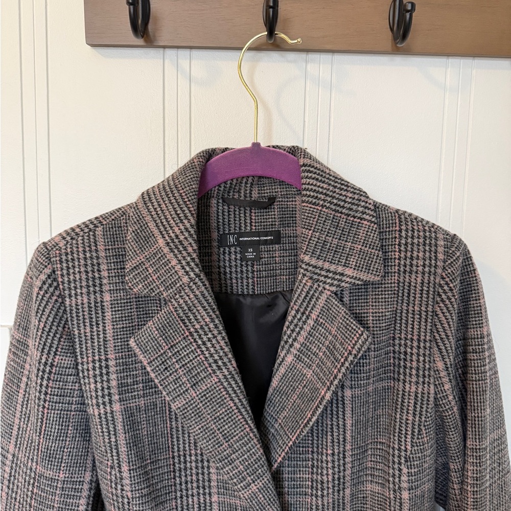 INC international concepts grey check coat size XS - Picture 2 of 7